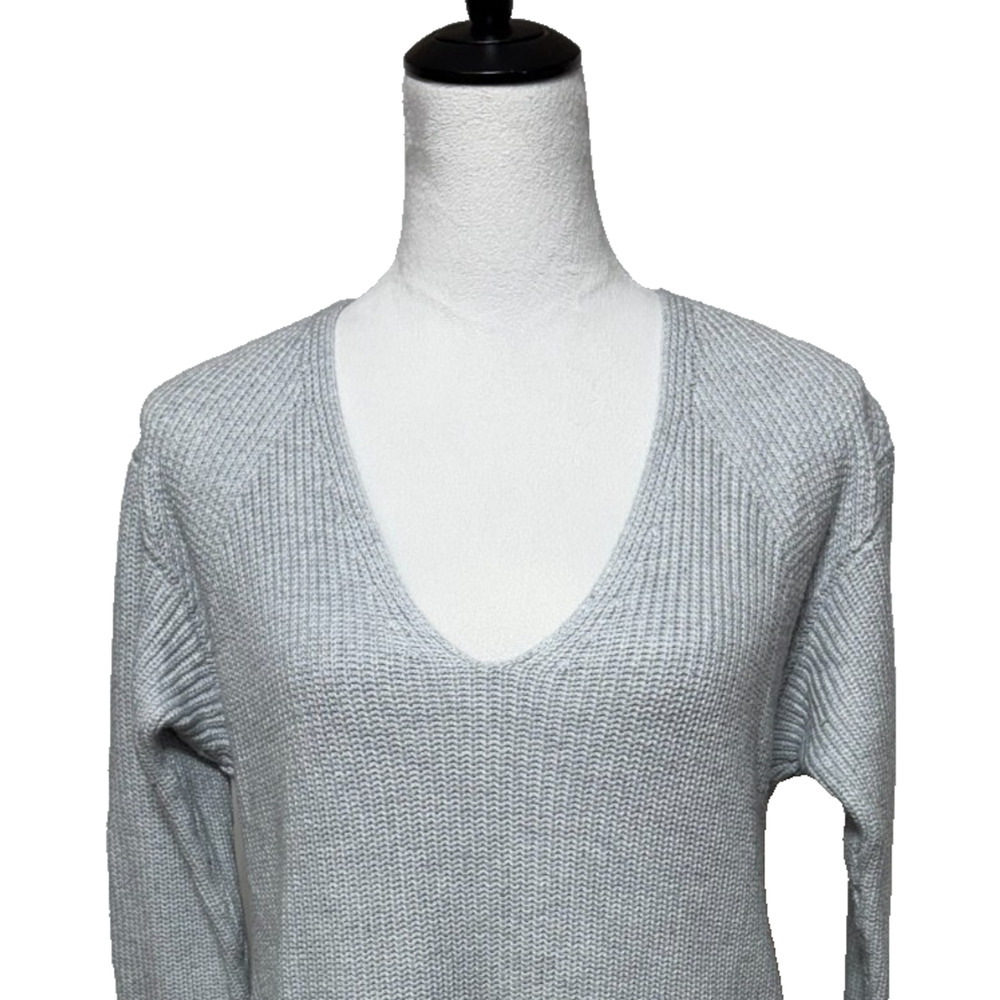Cabi Sweater Womens Medium Gray V-Neck Side Zippers Soft Pullover